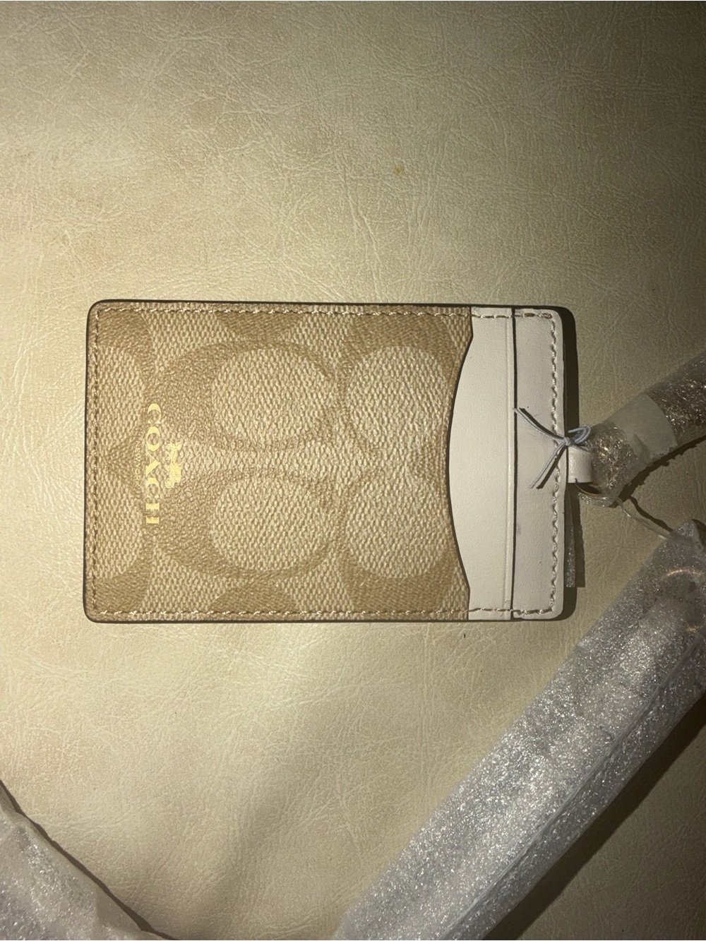 Coach Signature Canvas Light Khaki Cream Card Holder ID Lanyard - Picture 8 of 8